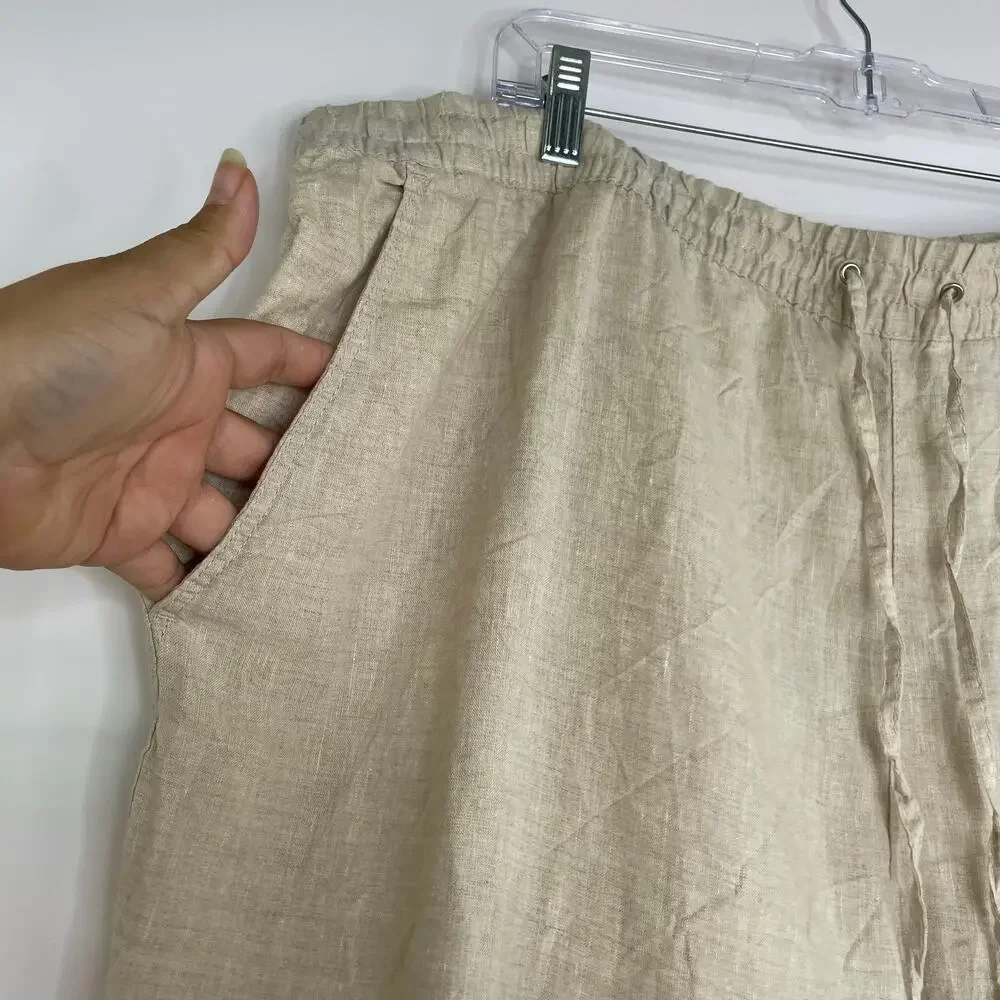 H&M Beige Linen Pants Women's Size XXL 100% Linen NWT Minimalist Coastal